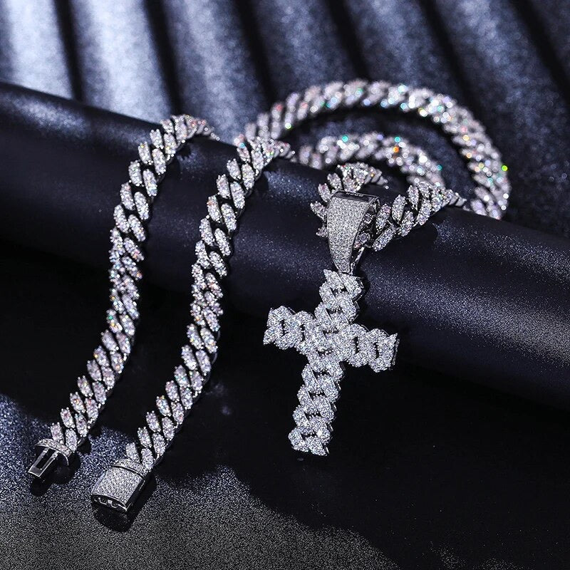 925 Moissanite Cuban Link Cross